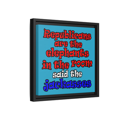 donkeys and elephants - framed canvas art (turquoise)