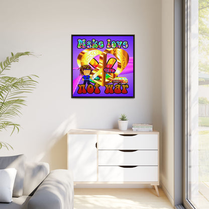 love peace - framed canvas art (purple-pink wave)