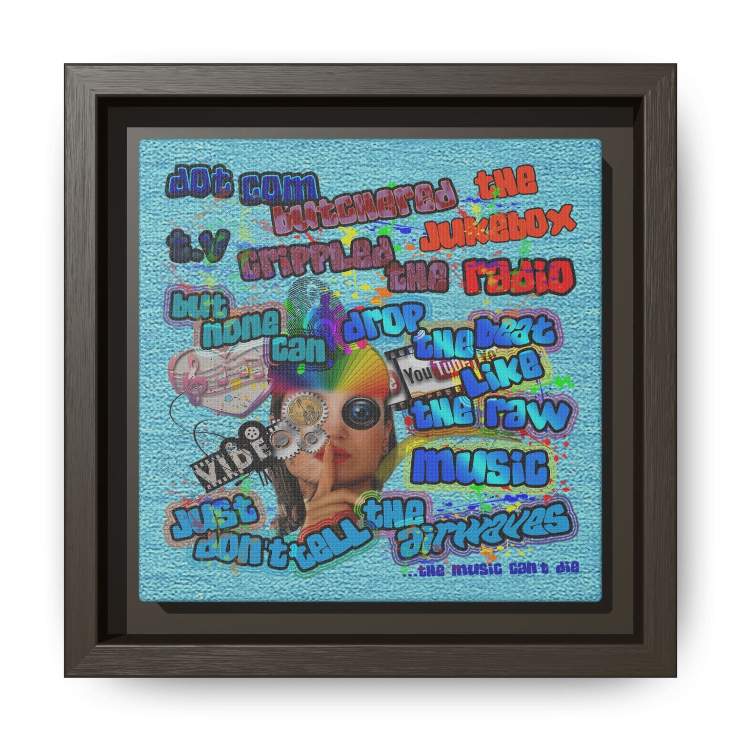 drop the beat - framed canvas art (faded blue)