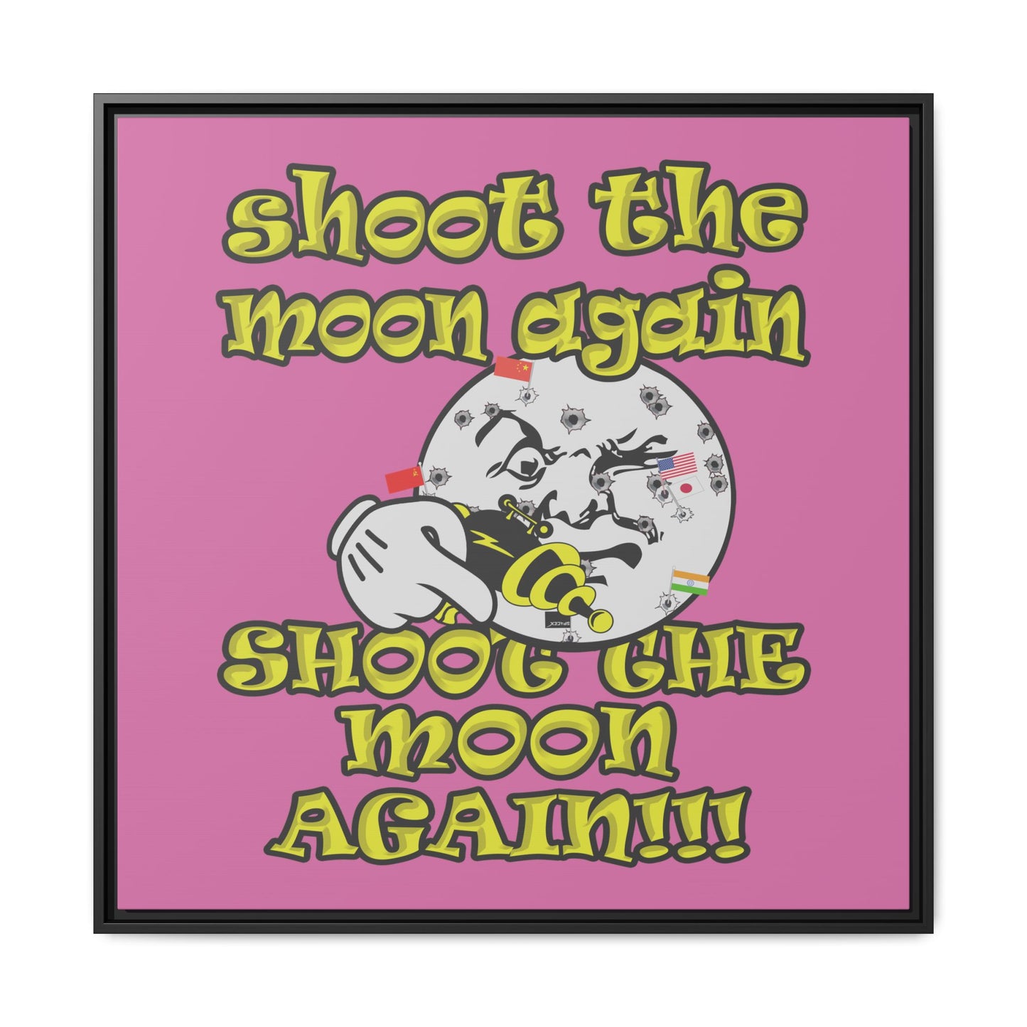 shoot the moon again - framed canvas art (light pink)