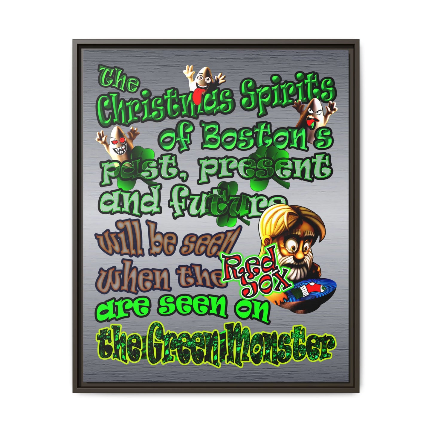 christmas spirits of boston - framed canvas art (brushed nickel)