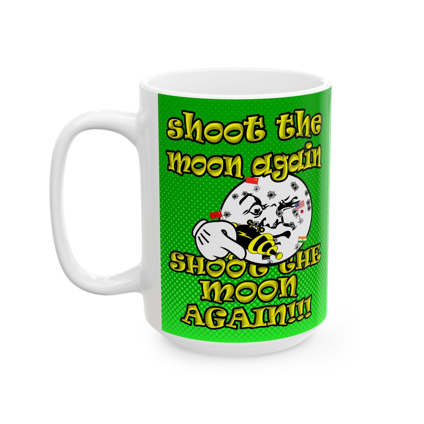 shoot the moon again - White Mug (logo green)