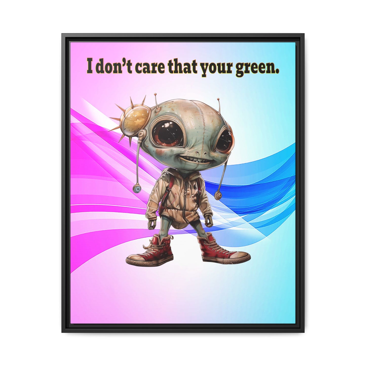 I don't care that your green - framed canvas art (light blue-pink wave)