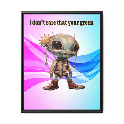 I don't care that your green - framed canvas art (light blue-pink wave)