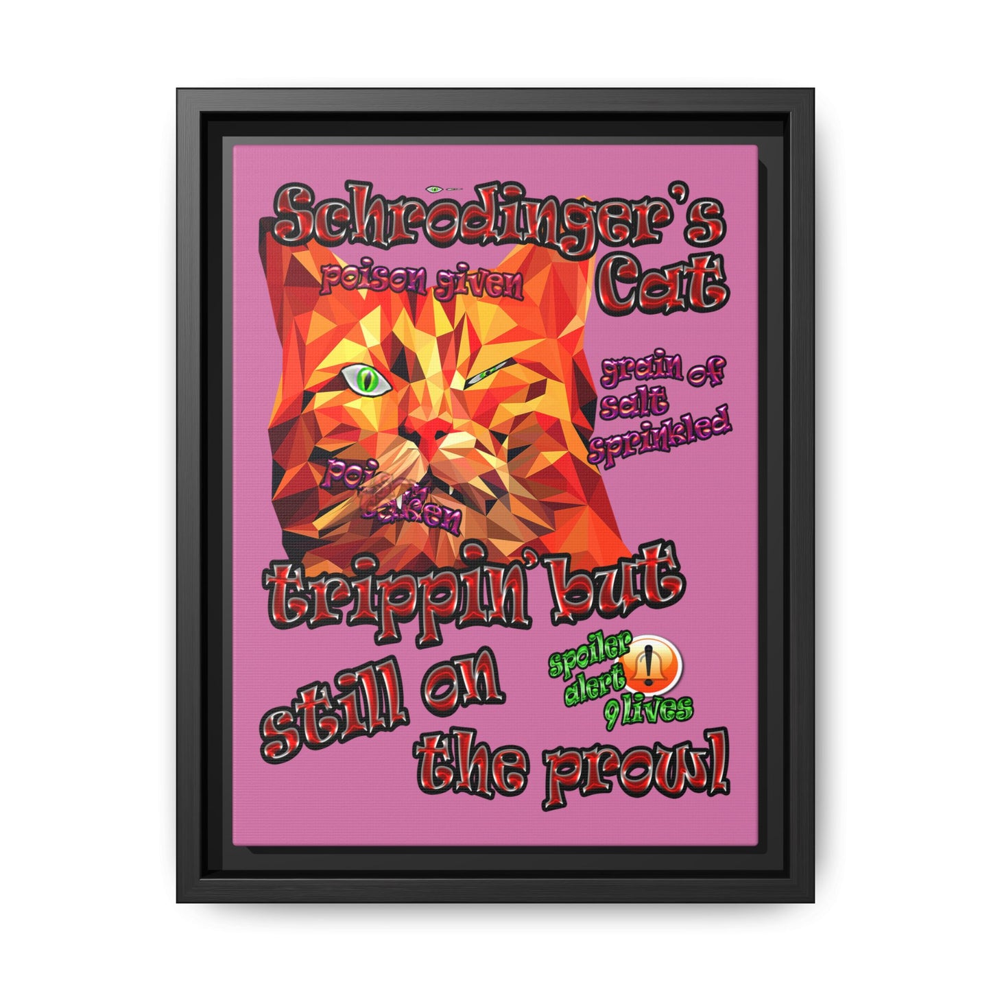 schrodinger's cat - framed canvas art (light pink)