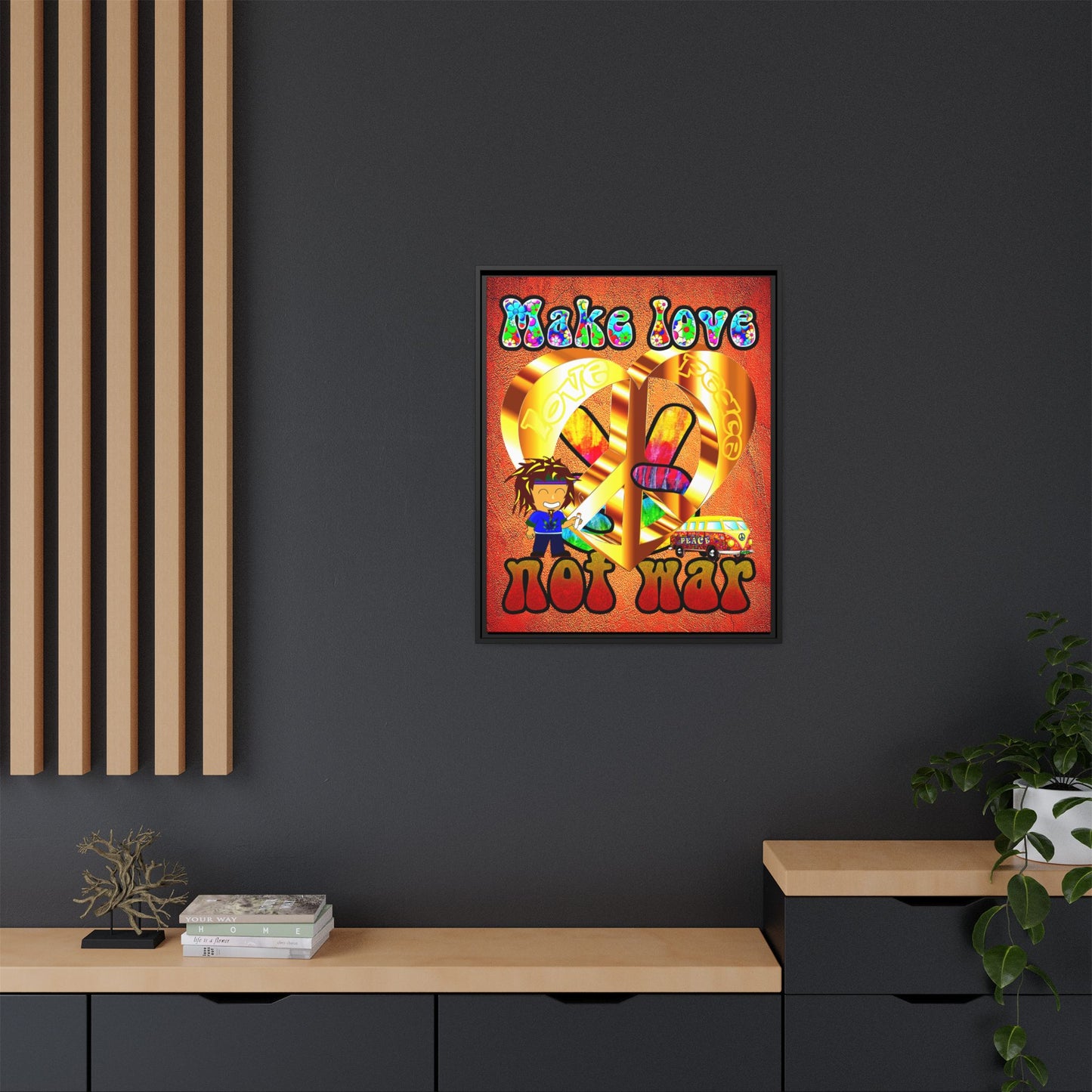 love peace - framed canvas art (burnt orange)