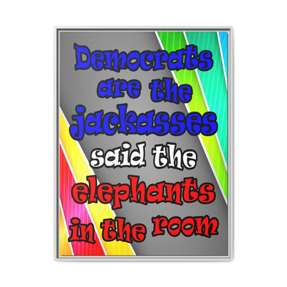 donkeys and elephants - framed canvas art (rainbow split)