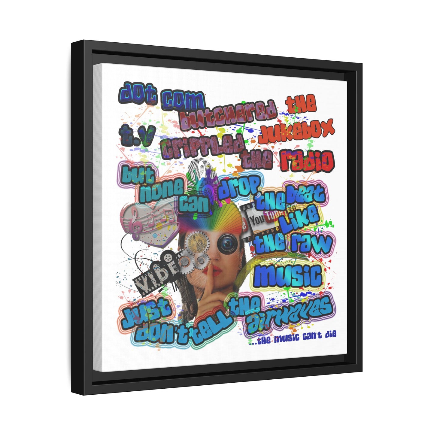 drop the beat - framed canvas art (white)