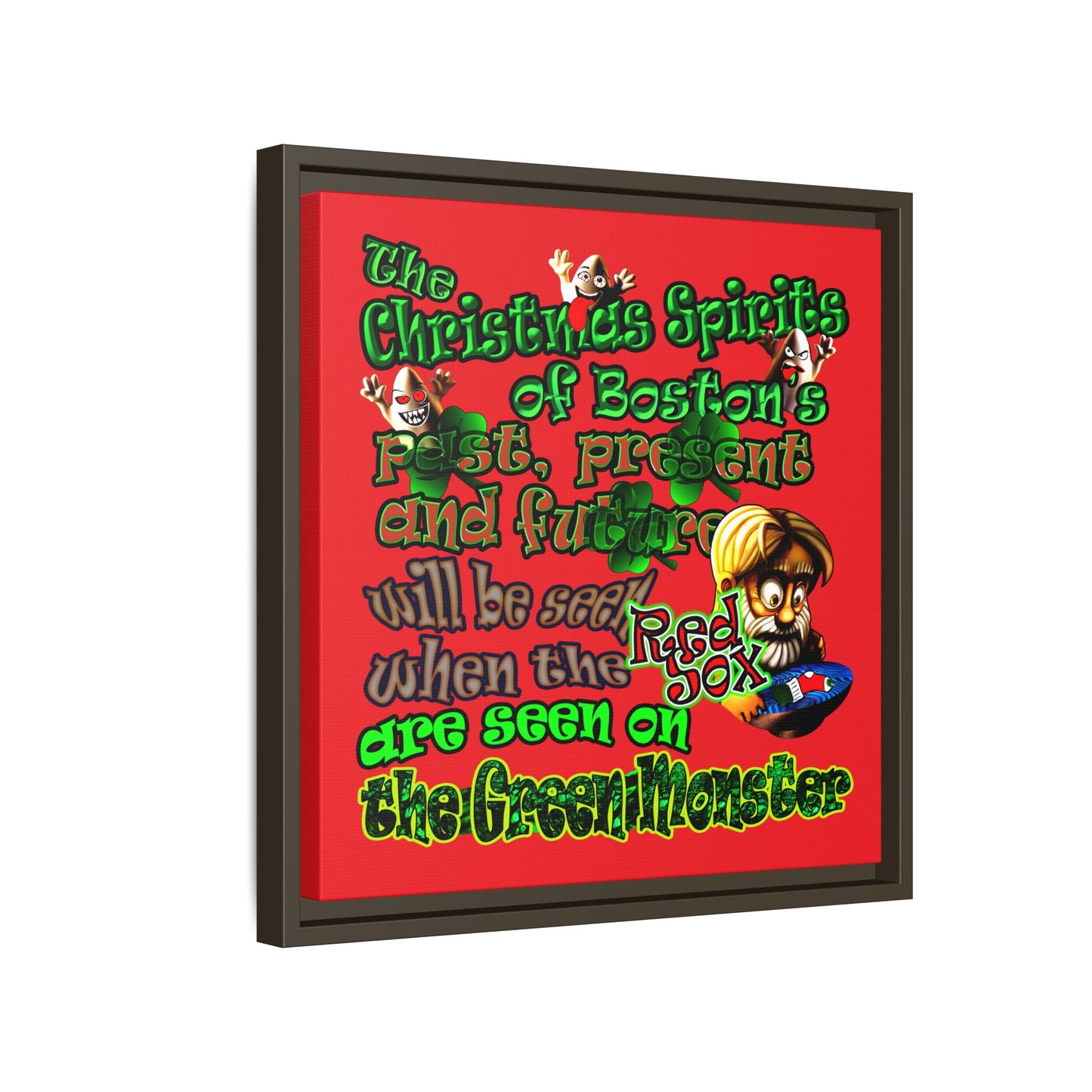 christmas spirits of boston - framed canvas art (red)