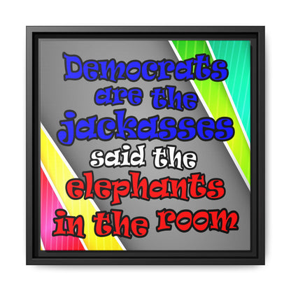 donkeys and elephants - framed canvas art (rainbow split)