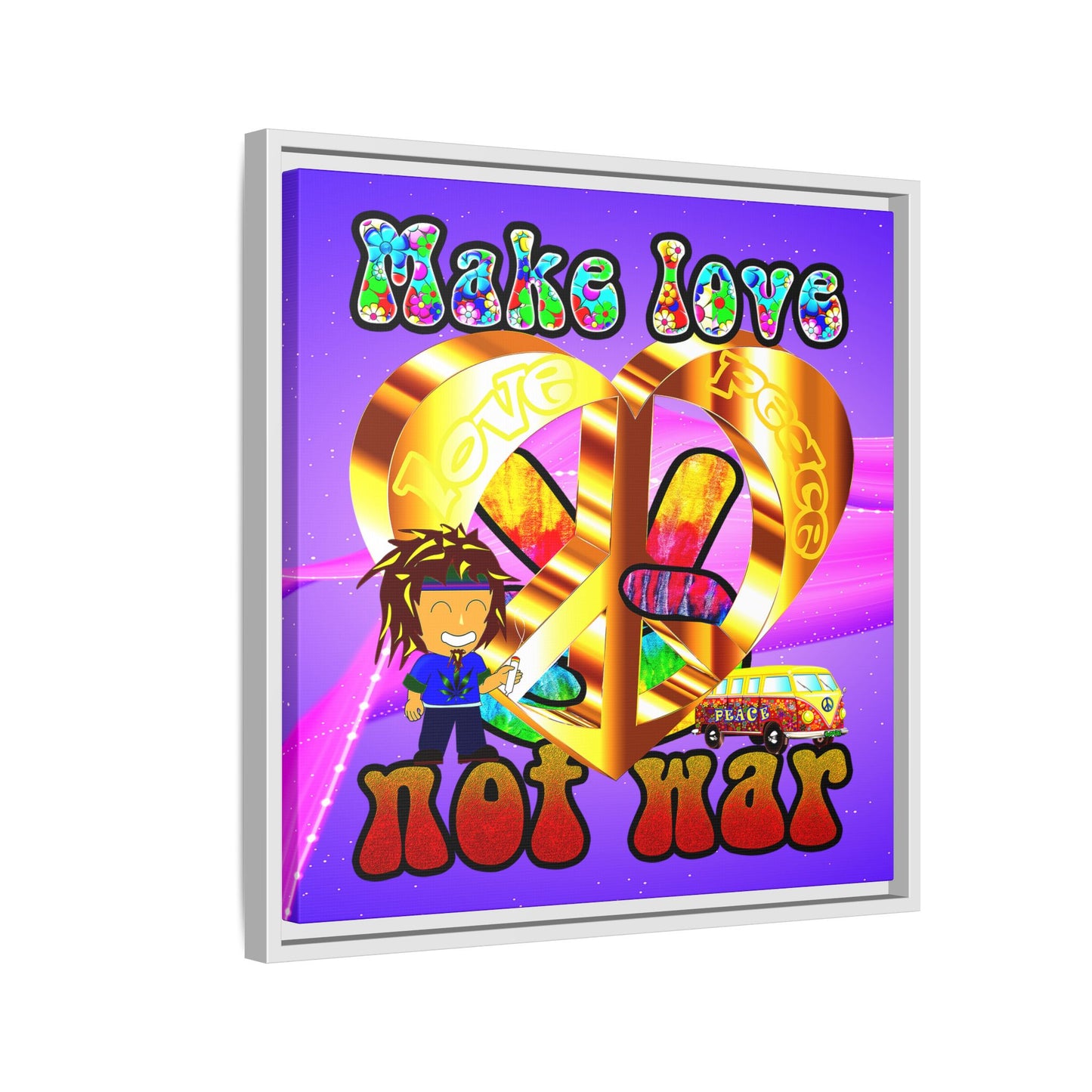 love peace - framed canvas art (purple-pink wave)
