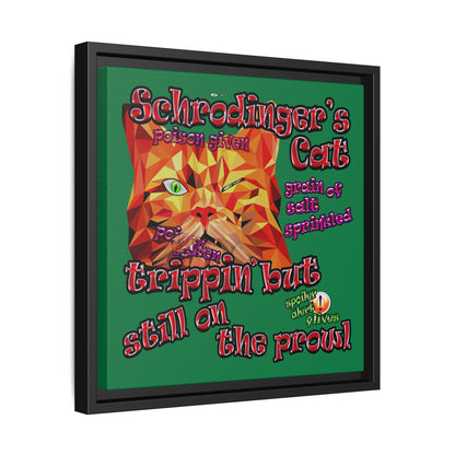 schrodinger's cat - framed canvas art (dark green)
