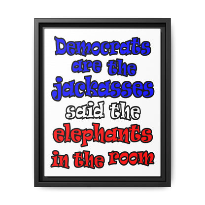 donkeys and elephants - framed canvas art (white)