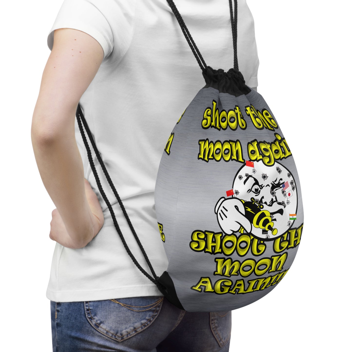 shoot the moon again - Drawstring Bag (brushed nickel)