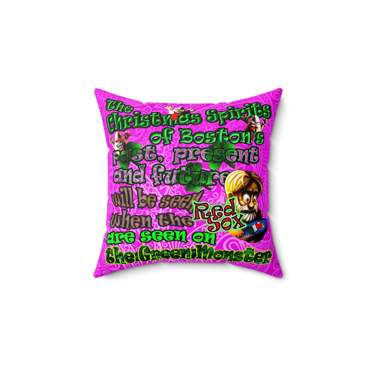 christmas spirits of boston - Spun Polyester Square Pillow - (pink swirl)