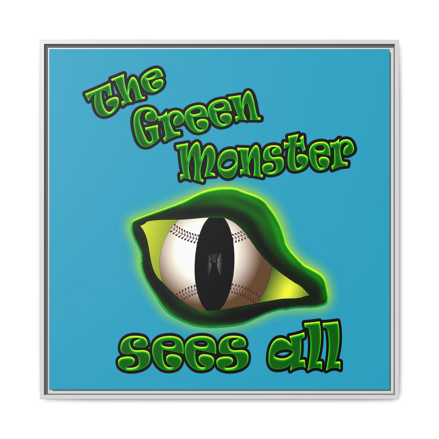 green monster - framed canvas art (turquoise)