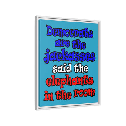donkeys and elephants - framed canvas art (turquoise)