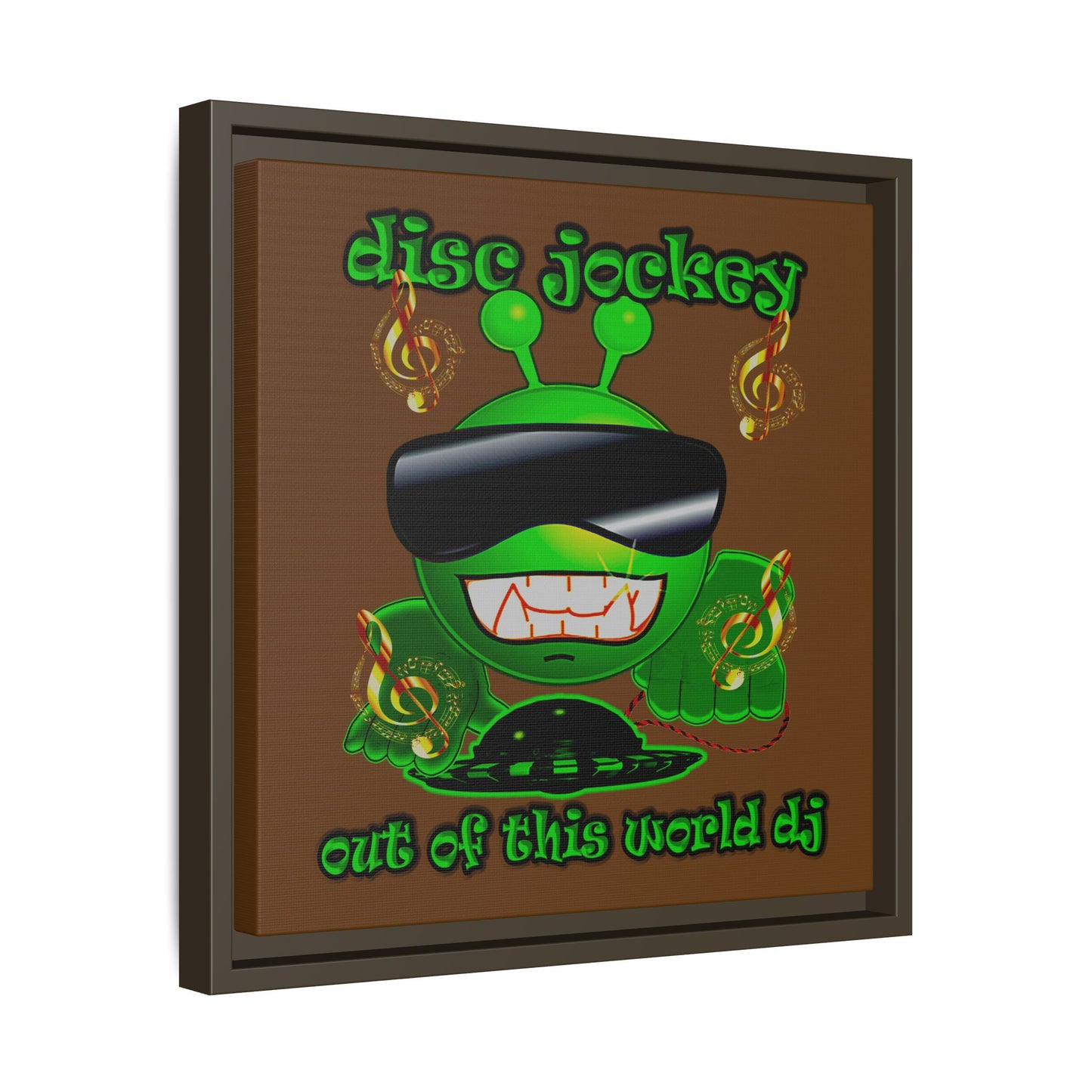 disc jockey - framed canvas art (brown)