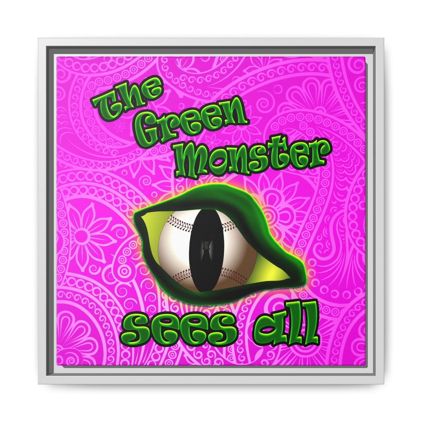 green monster - framed canvas art (pink swirl)