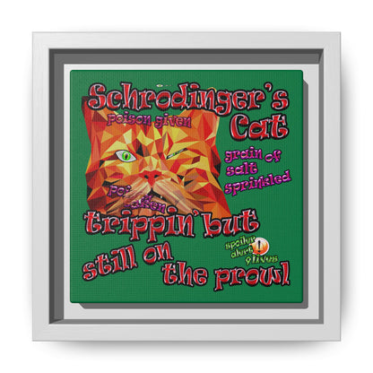 schrodinger's cat - framed canvas art (dark green)