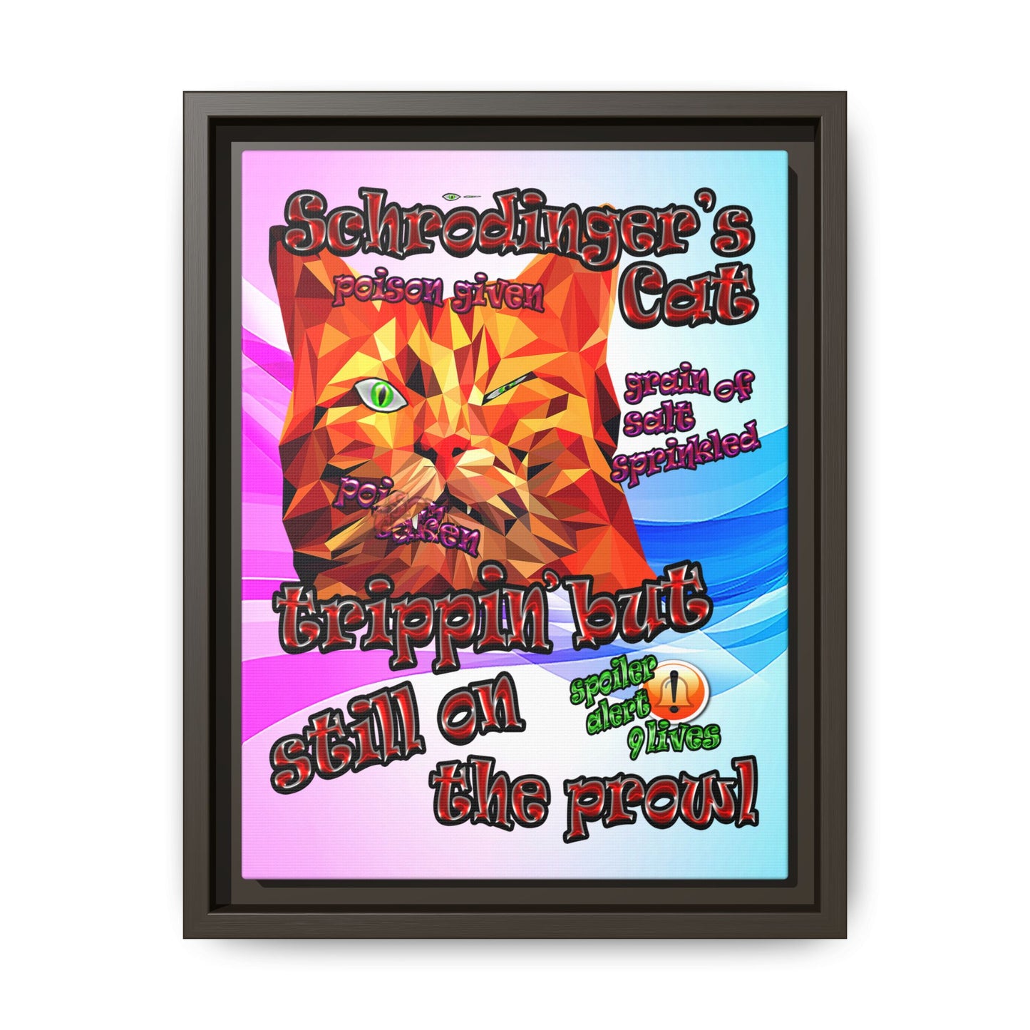 schrodinger's cat - framed canvas art (light blue-pink wave)