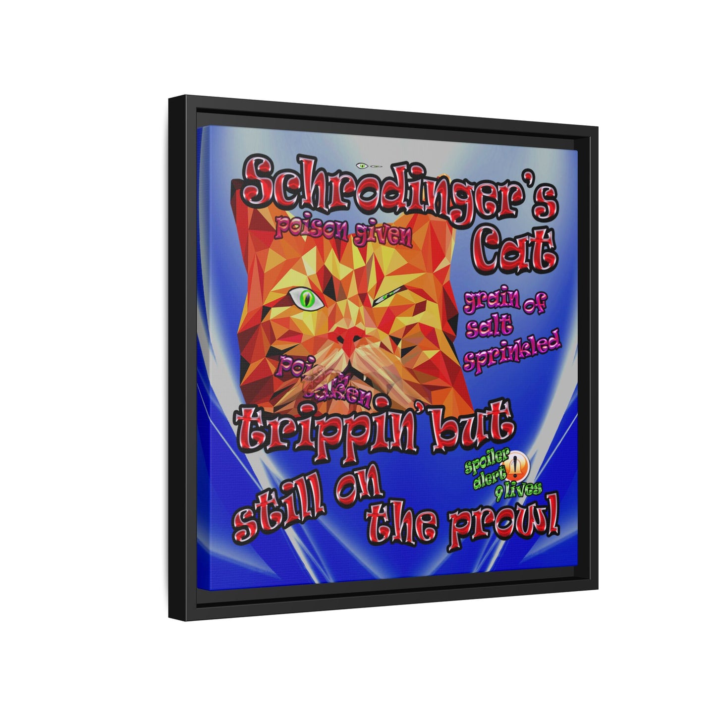 schrodinger's cat - framed canvas art (blue-white wave)