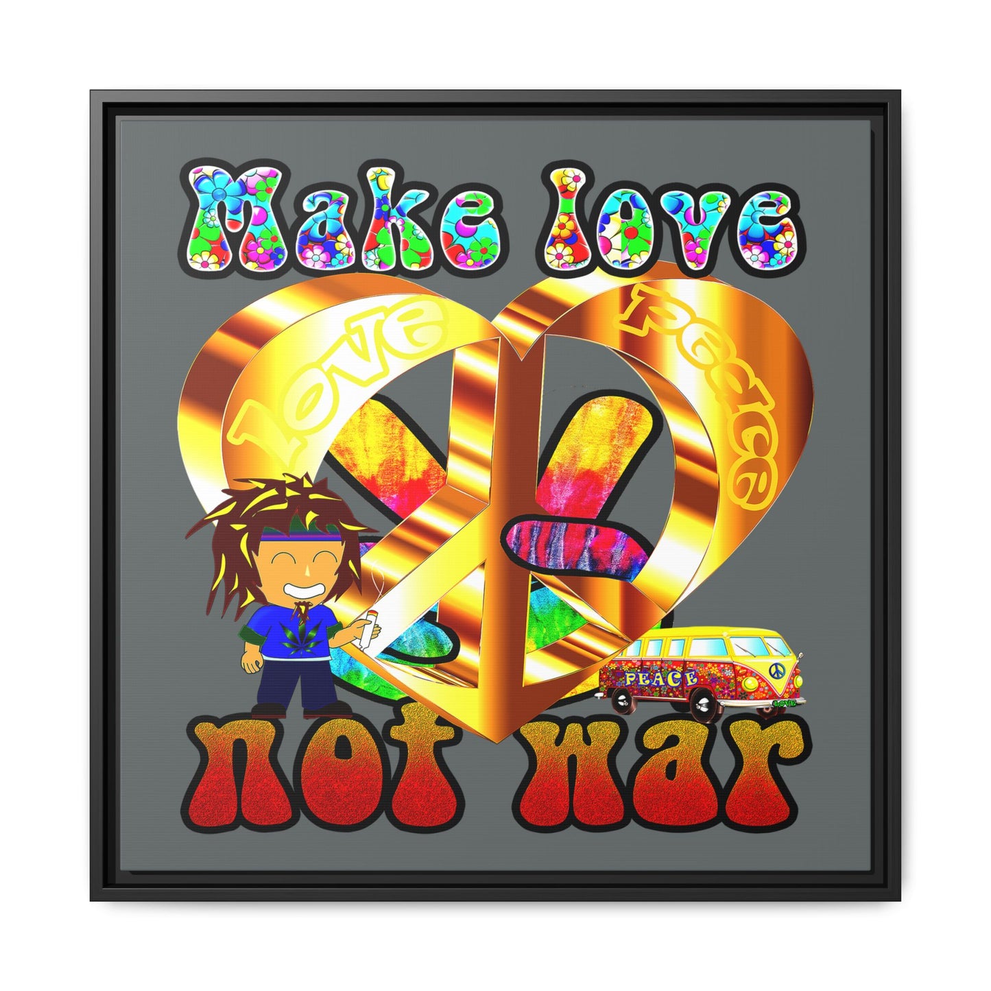 love peace - framed canvas art (dark grey)