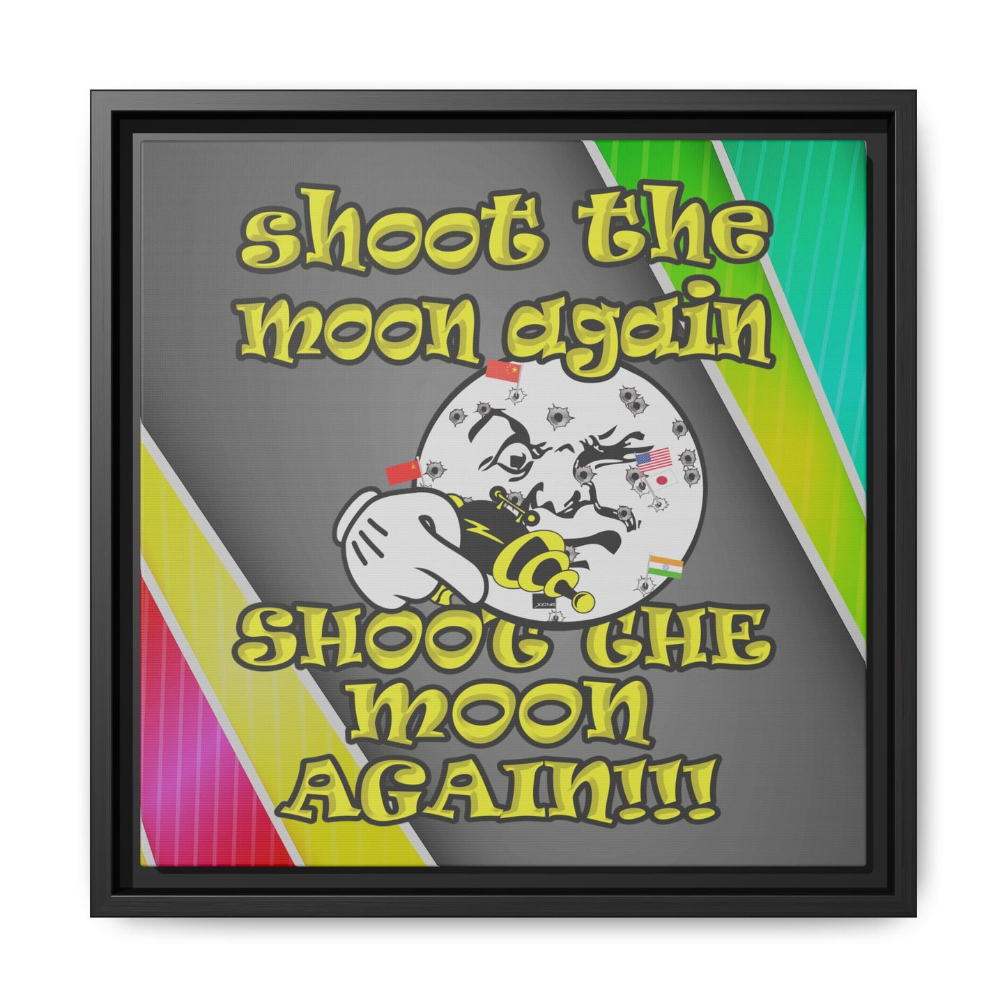 shoot the moon again - framed canvas art (rainbow split)