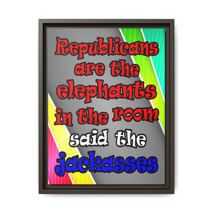 donkeys and elephants - framed canvas art (rainbow split)