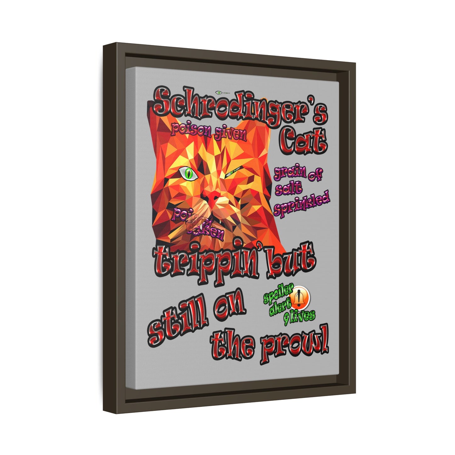 schrodinger's cat - framed canvas art (light grey)