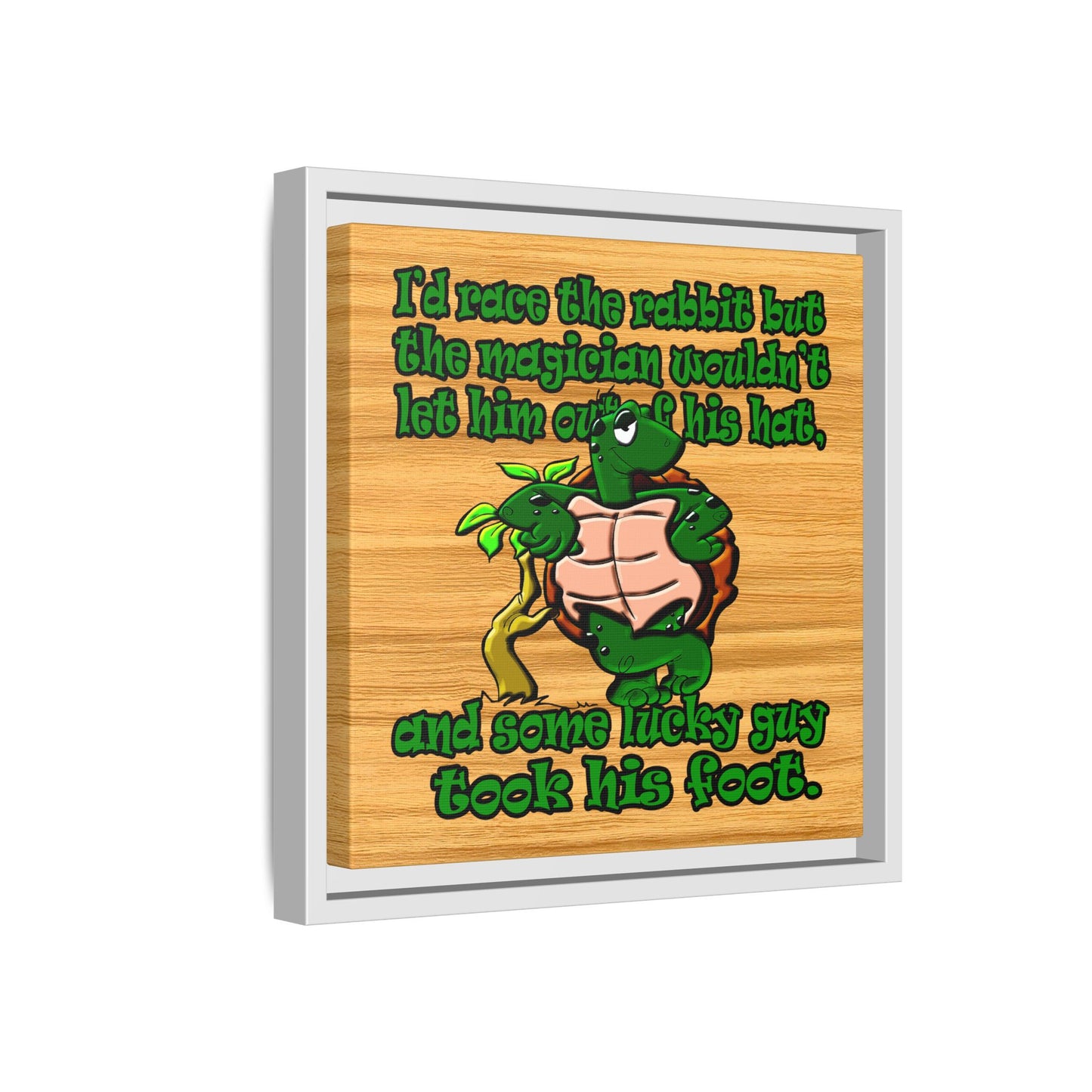 turtle race - framed canvas art (butterscotch wood finish)