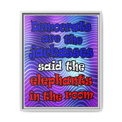 donkeys and elephants - framed canvas art (purple wave)