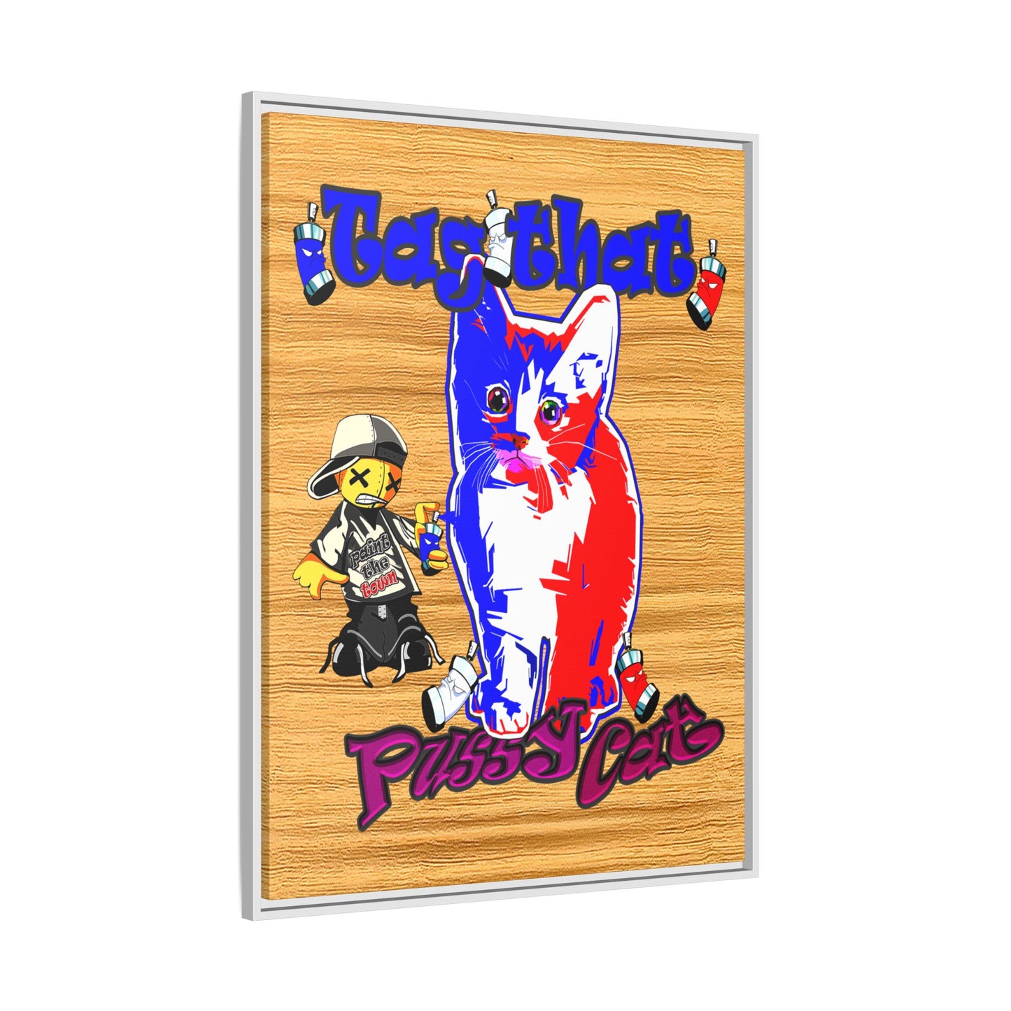 tag that - framed canvas art (butterscotch wood finish)