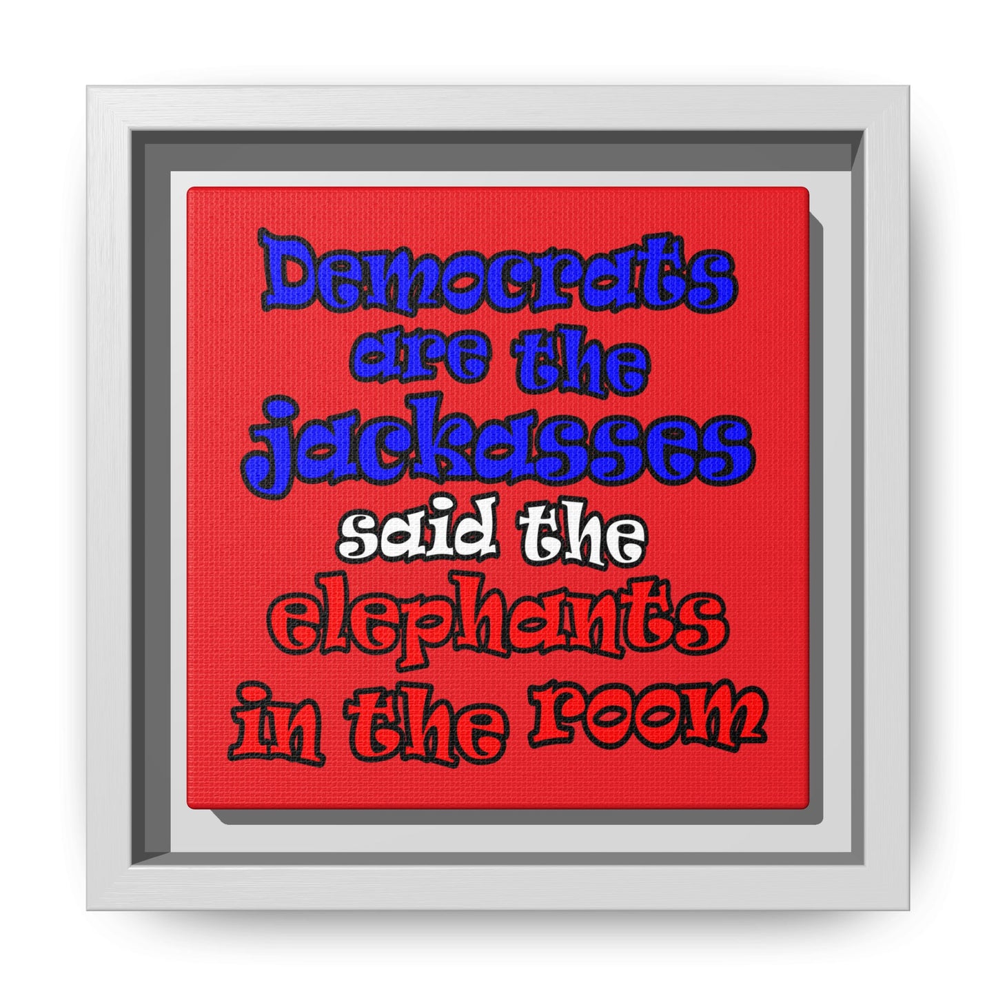 donkeys and elephants - framed canvas art (red)
