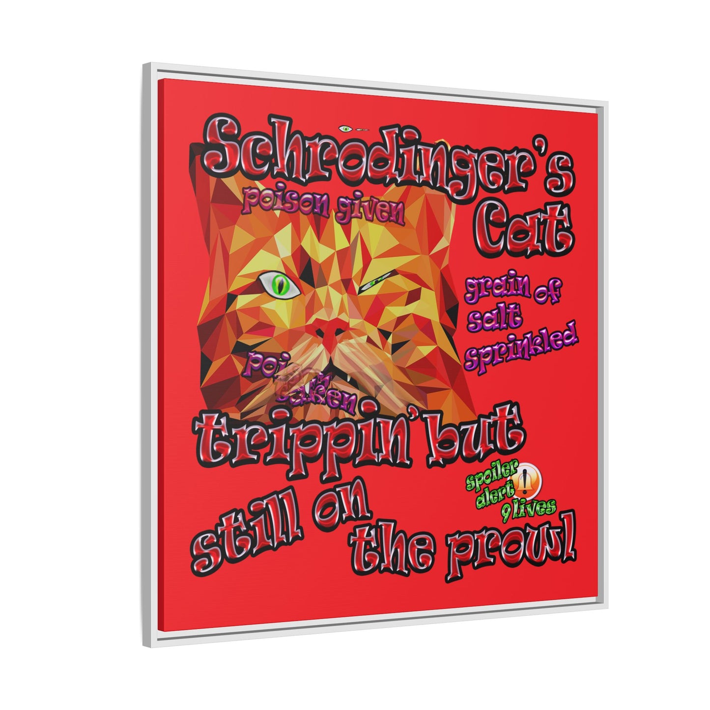 schrodinger's cat - framed canvas art (red)