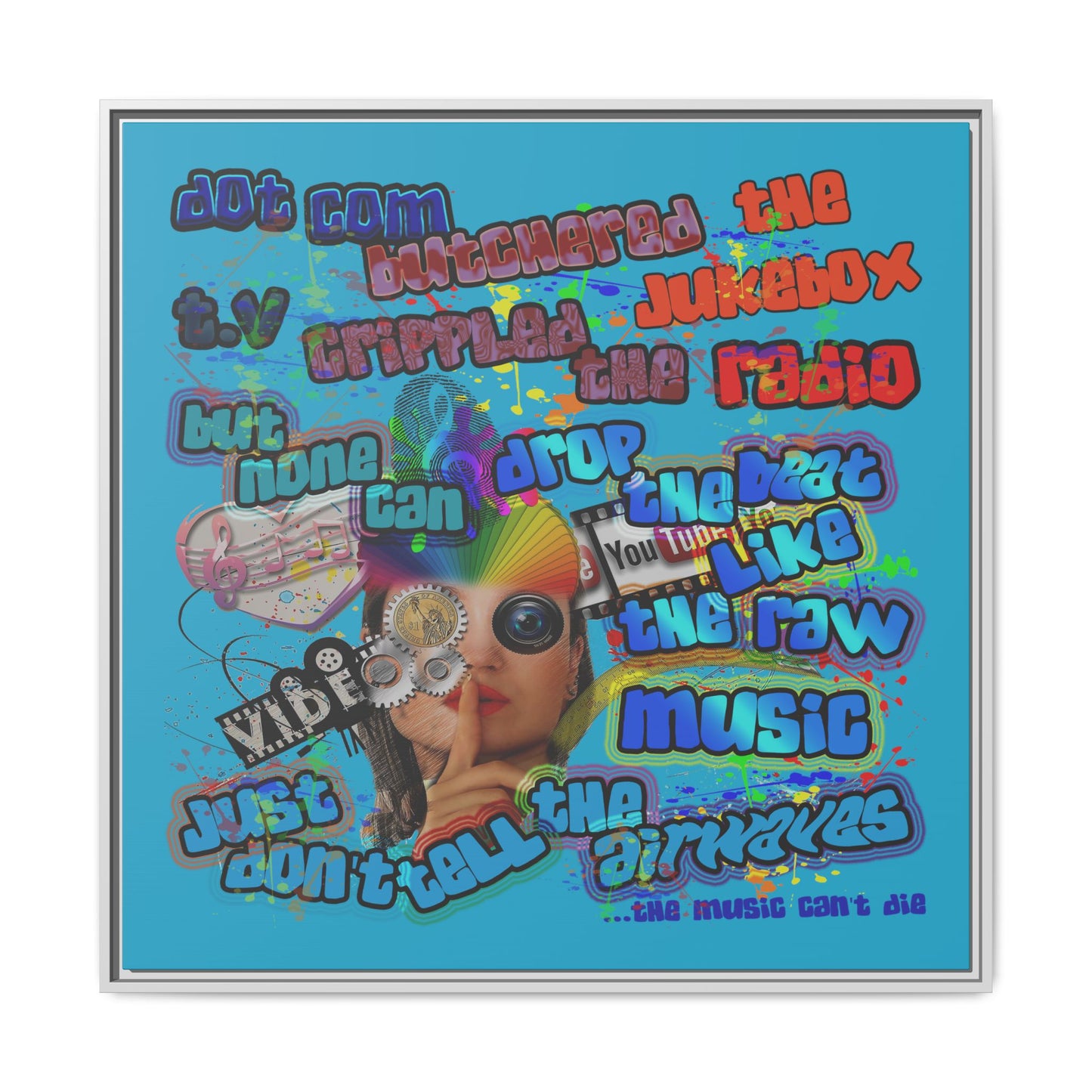 drop the beat - framed canvas art (turquoise)