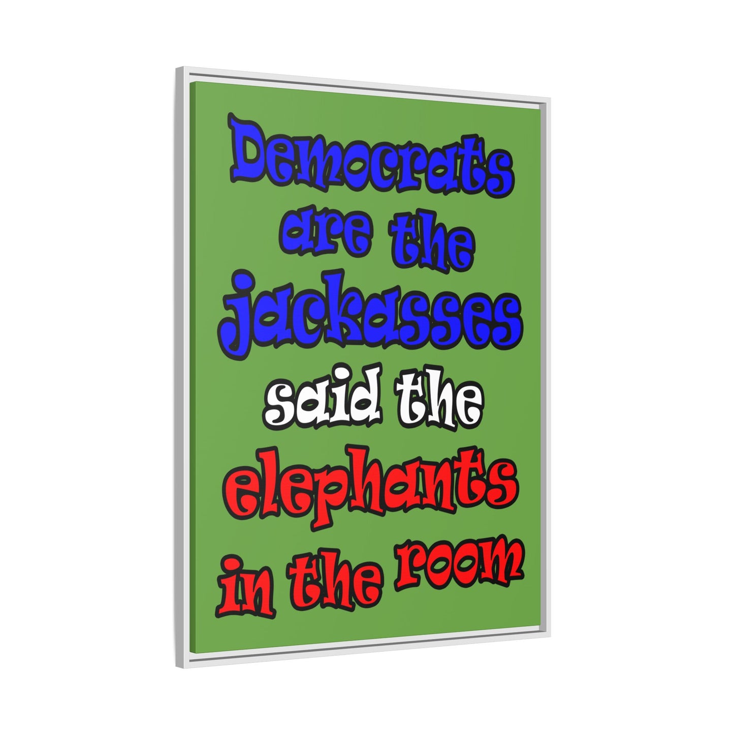 donkeys and elephants - framed canvas art (green)