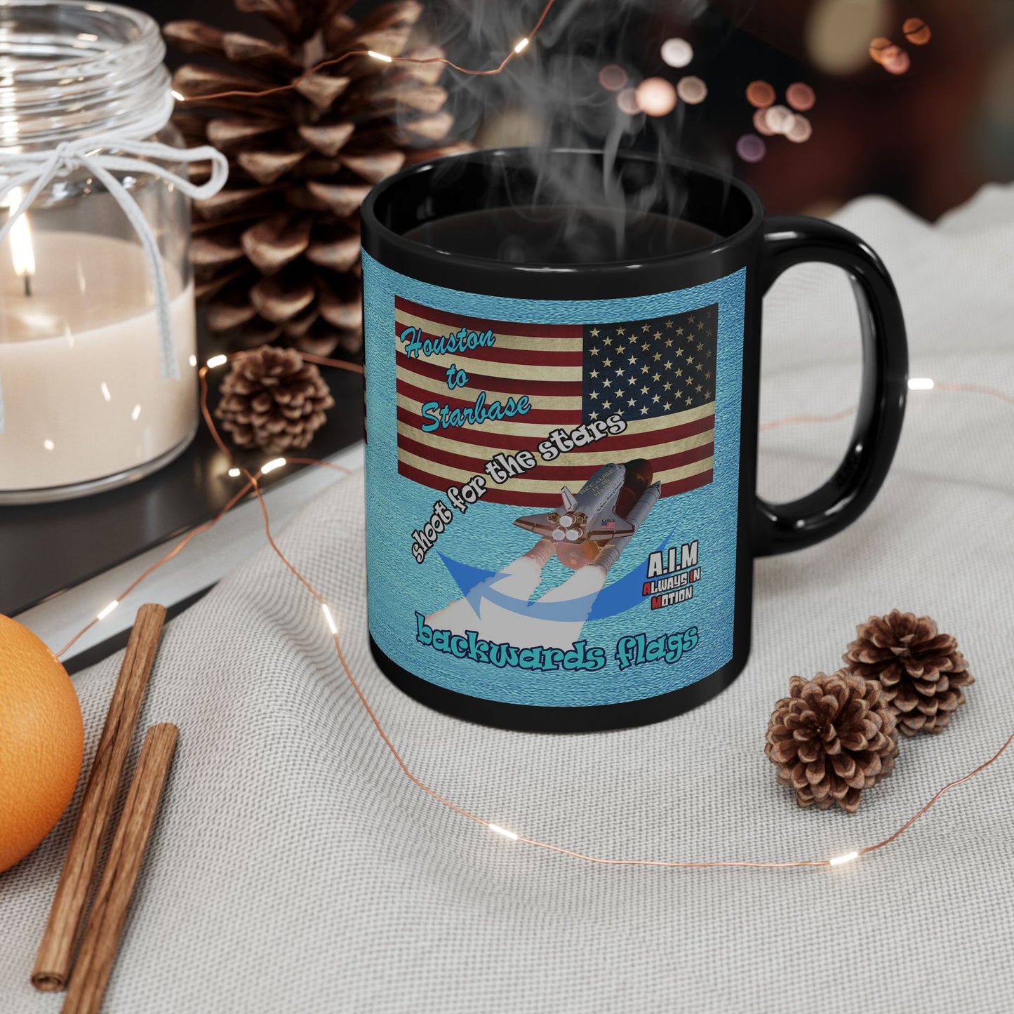 shoot for the stars - Black Mug (faded blue)