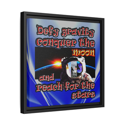 defy conquer reach - framed canvas art (blue-white wave)