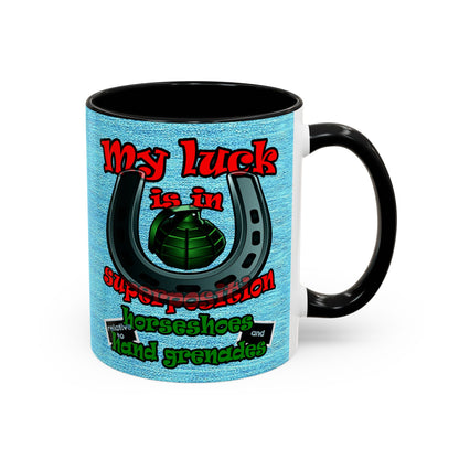 my luck - Accent Mug (faded dark blue)