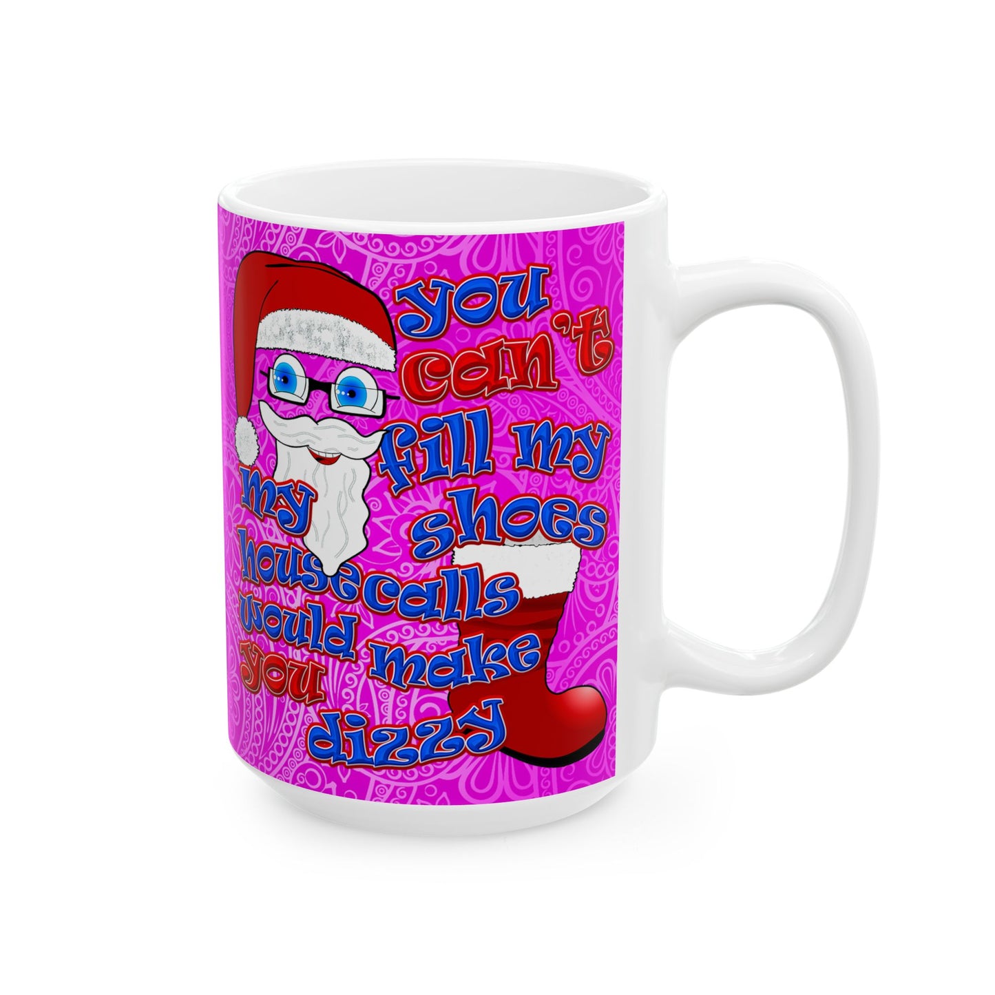 santa's shoes - White Mug (pink swirl)