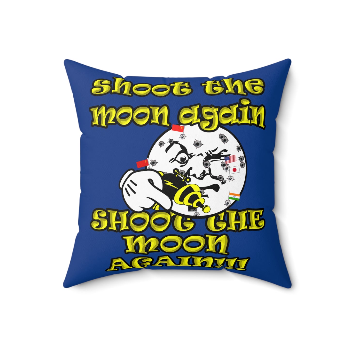 shoot the moon again - Spun Polyester Square Pillow - (dark blue)