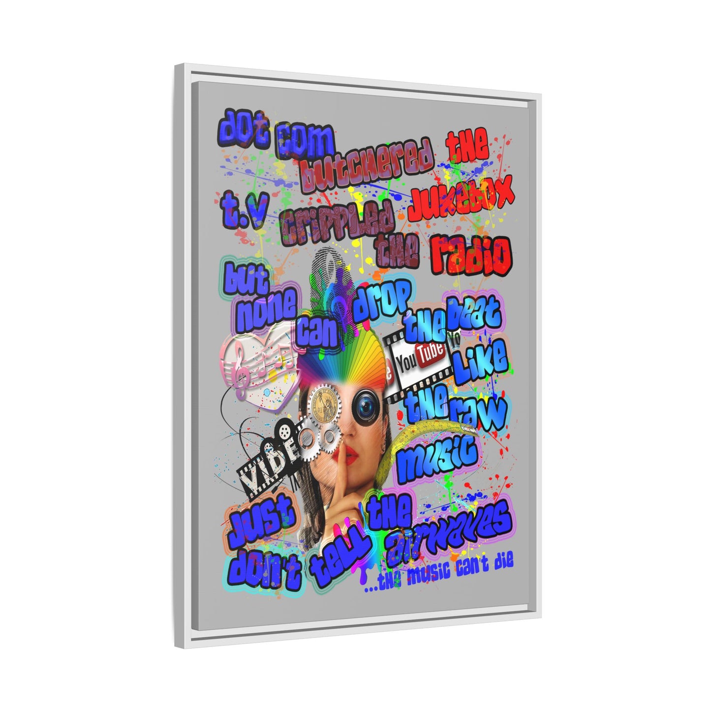 drop the beat - framed canvas art (light grey)