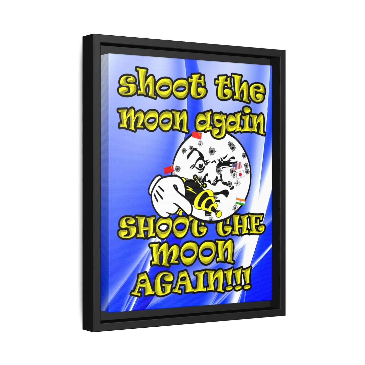 shoot the moon again - framed canvas art (blue-white wave)