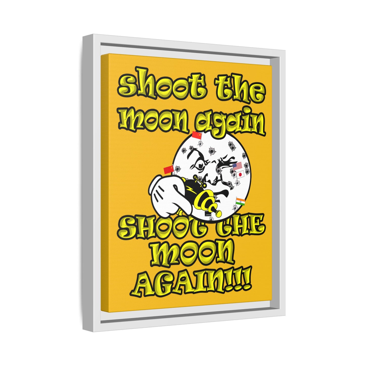 shoot the moon again - framed canvas art (yellow)