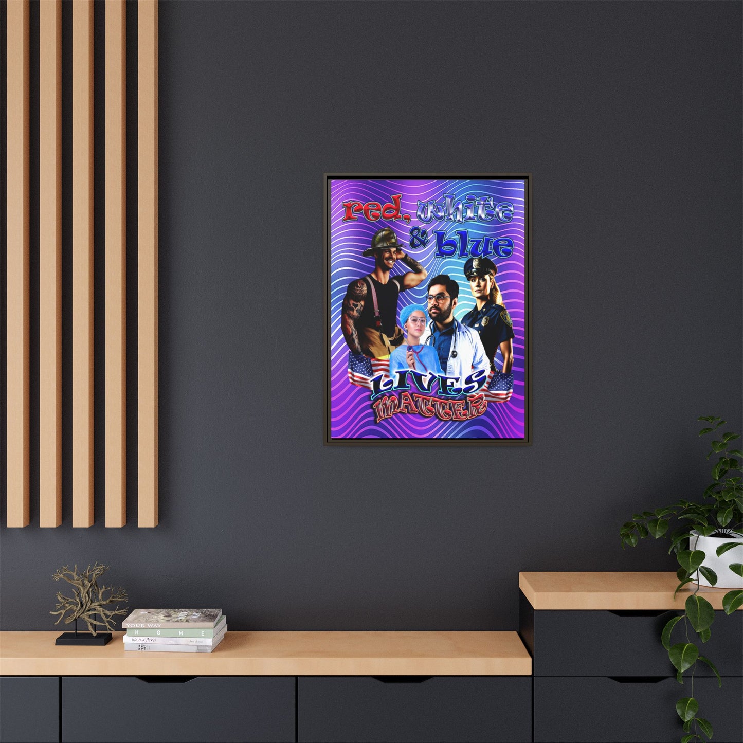 rw&b lives matter - framed canvas art (purple wave)