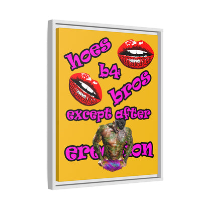 hoes b4 bros - framed canvas art (yellow)