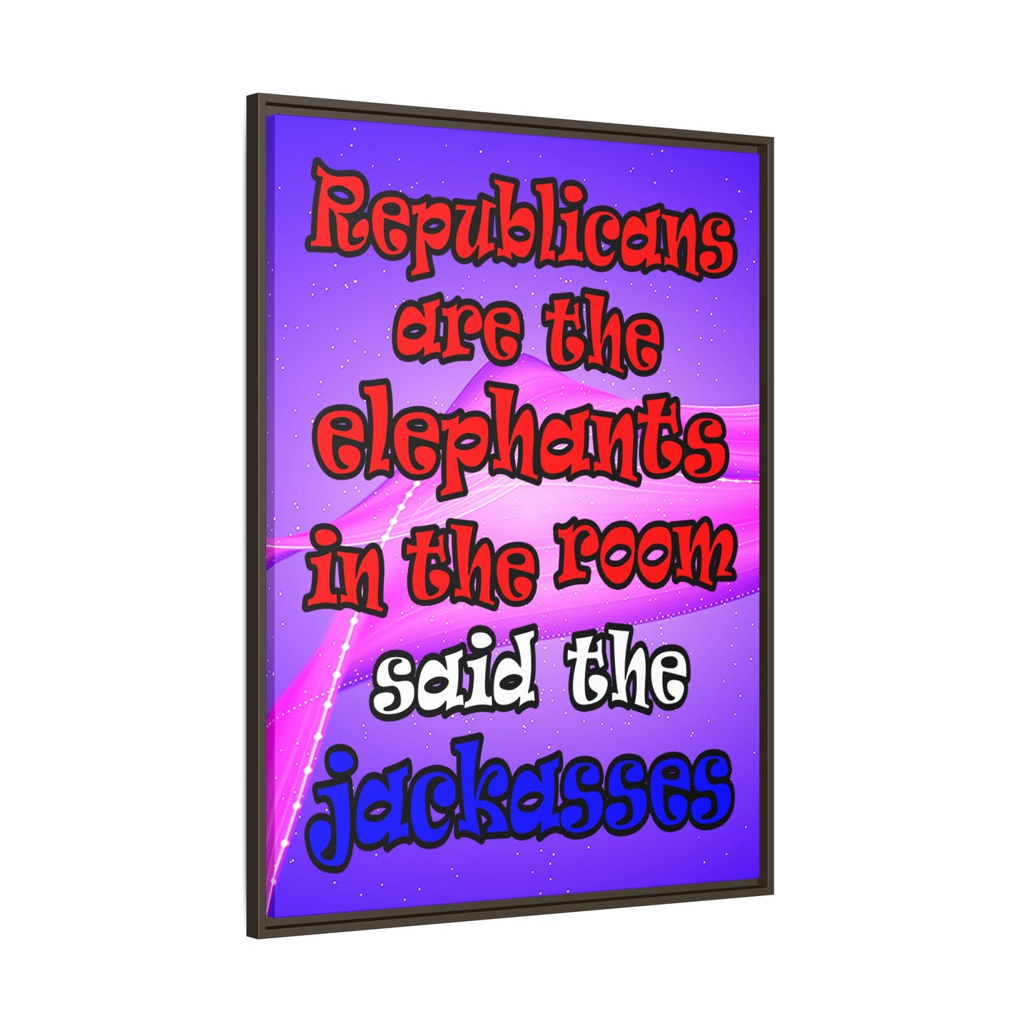 donkeys and elephants - framed canvas art (purple-pink wave)