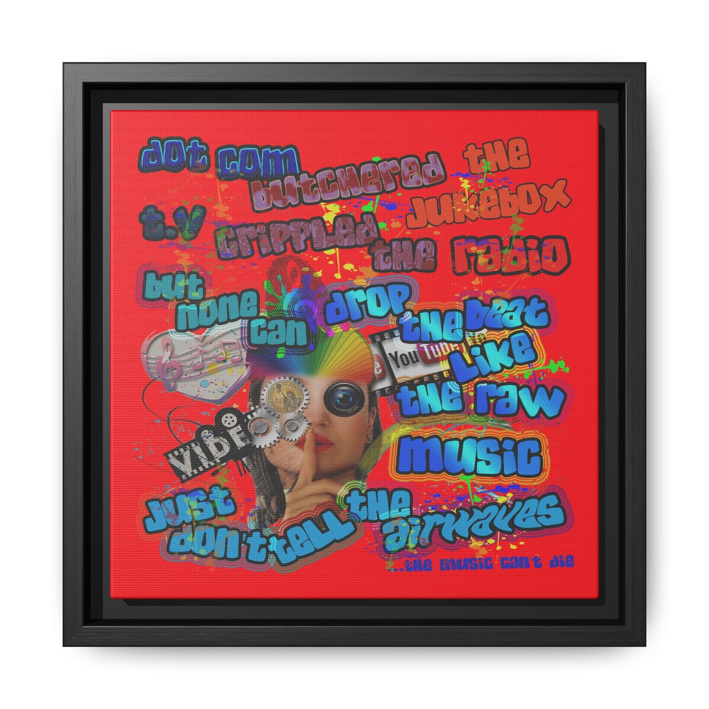 drop the beat - framed canvas art (red)