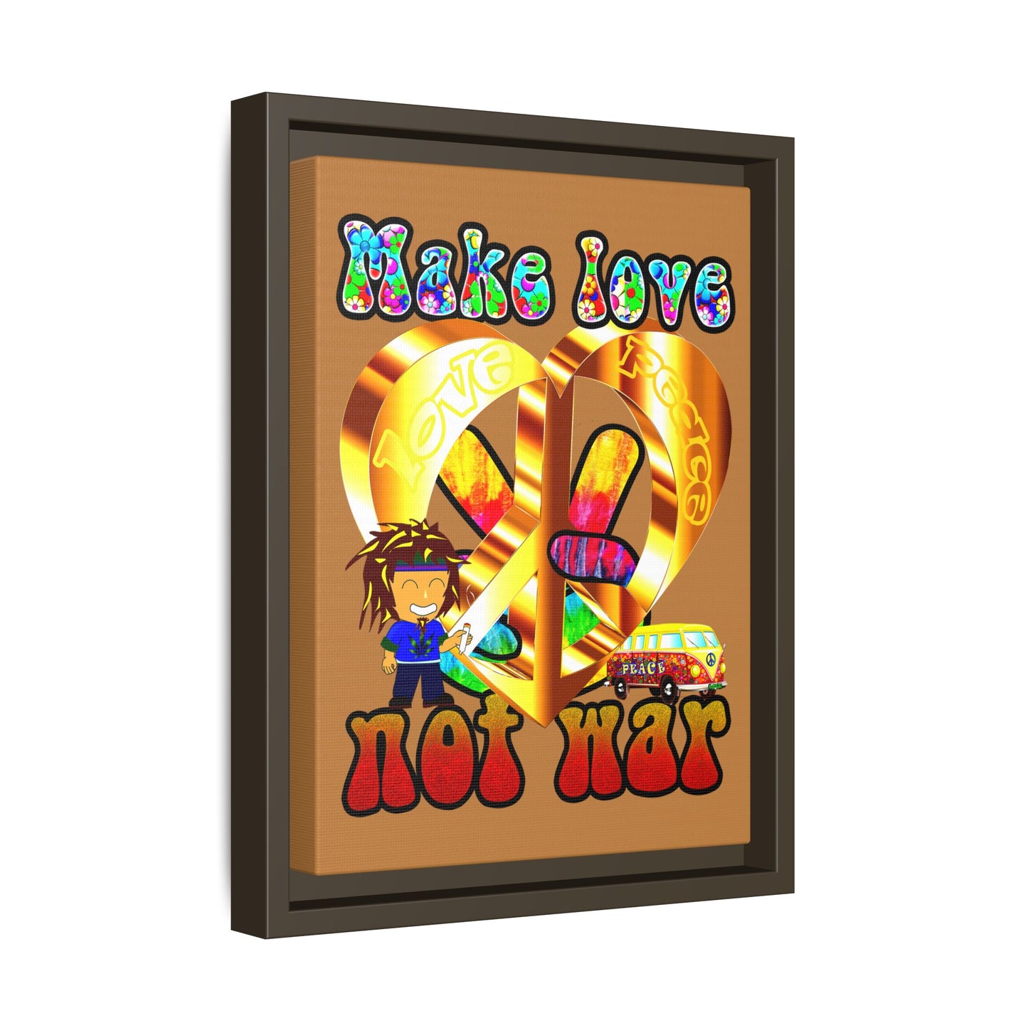 love peace - framed canvas art (light brown)